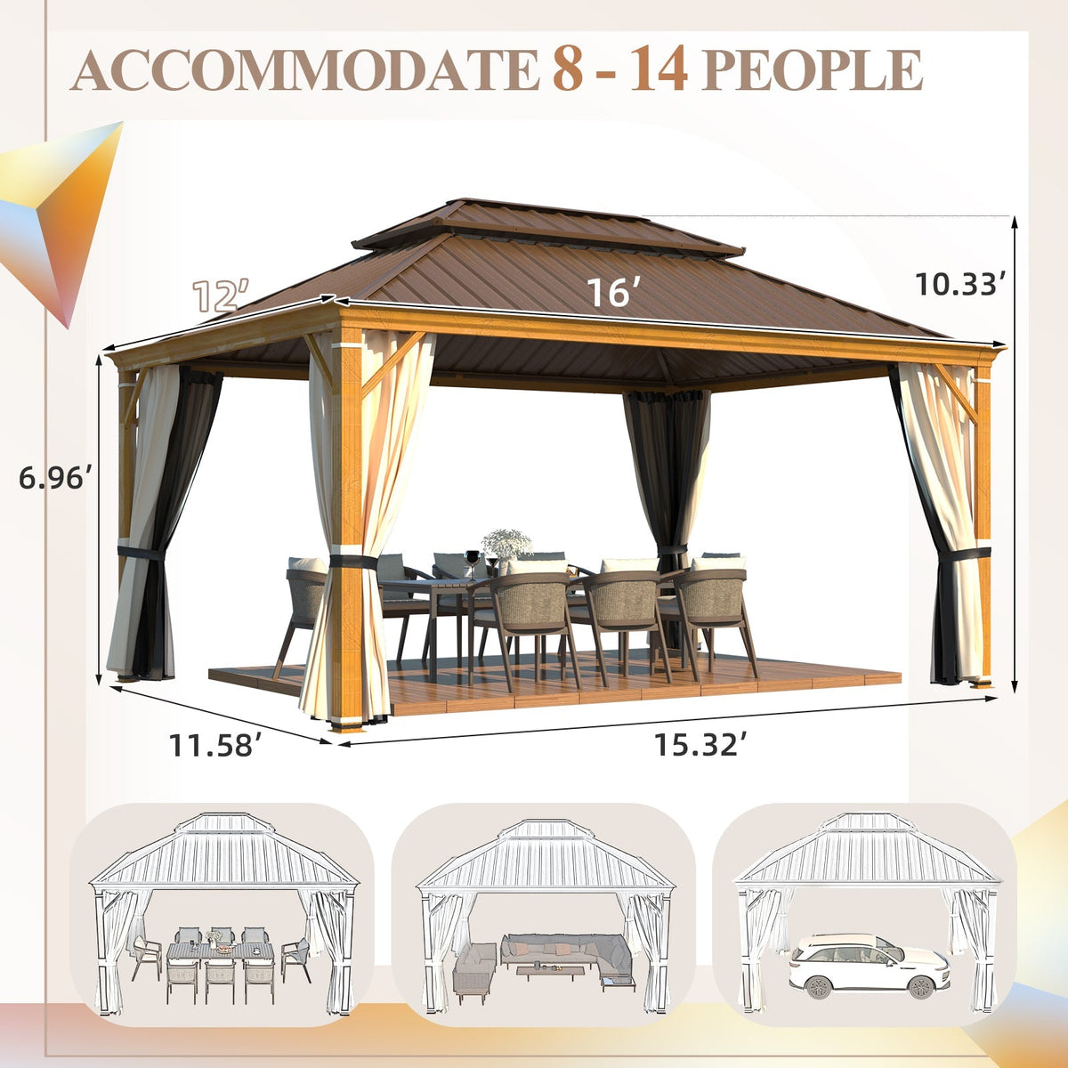 EROMMY 12x16 Hardtop Gazebo with Easy Installation
