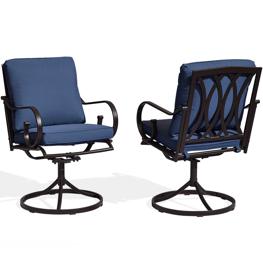 Erommy  Patio Swivel Chair Set of 2, Outdoor Dining Chairs with Cushions, Blue