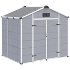 8x6 FT Outdoor Storage Shed, Weather-Resistant Shed with Lockable Double Doors & Built-In Floor, Sloped Roof Outdoor Shed for Backyard, Patio & Lawn, Gray