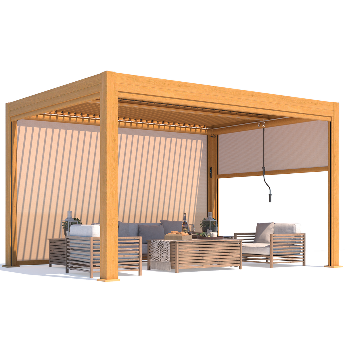 EROMMY 10x13 Motorized Pergola with Adjustable Louvers –Wood Grain
