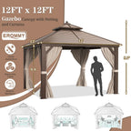 EROMMY 12' x 12' Hardtop Gazebo Canopy Galvanized Steel Pergolas with Netting & Curtains