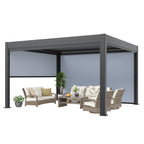 EROMMY 10' x 13' Outdoor Pergola with LED Lights, Aluminum Gazebo with Motorized Louvers & Side Screens for Patio, Backyard & Poolside, Black