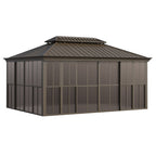 EROMMY 12X16 Enclosed Gazebo for All Season with Sliding Door – Brown