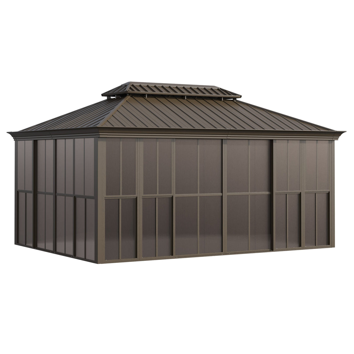 EROMMY 12X16 Enclosed Gazebo for All Season with Sliding Door – Brown