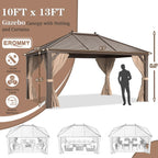 EROMMY 10' x 13' Hardtop Gazebo Hardtop Gazebo, Outdoor Galvanized Steel Canopy, Aluminum Furniture with Netting for Garden, Patio