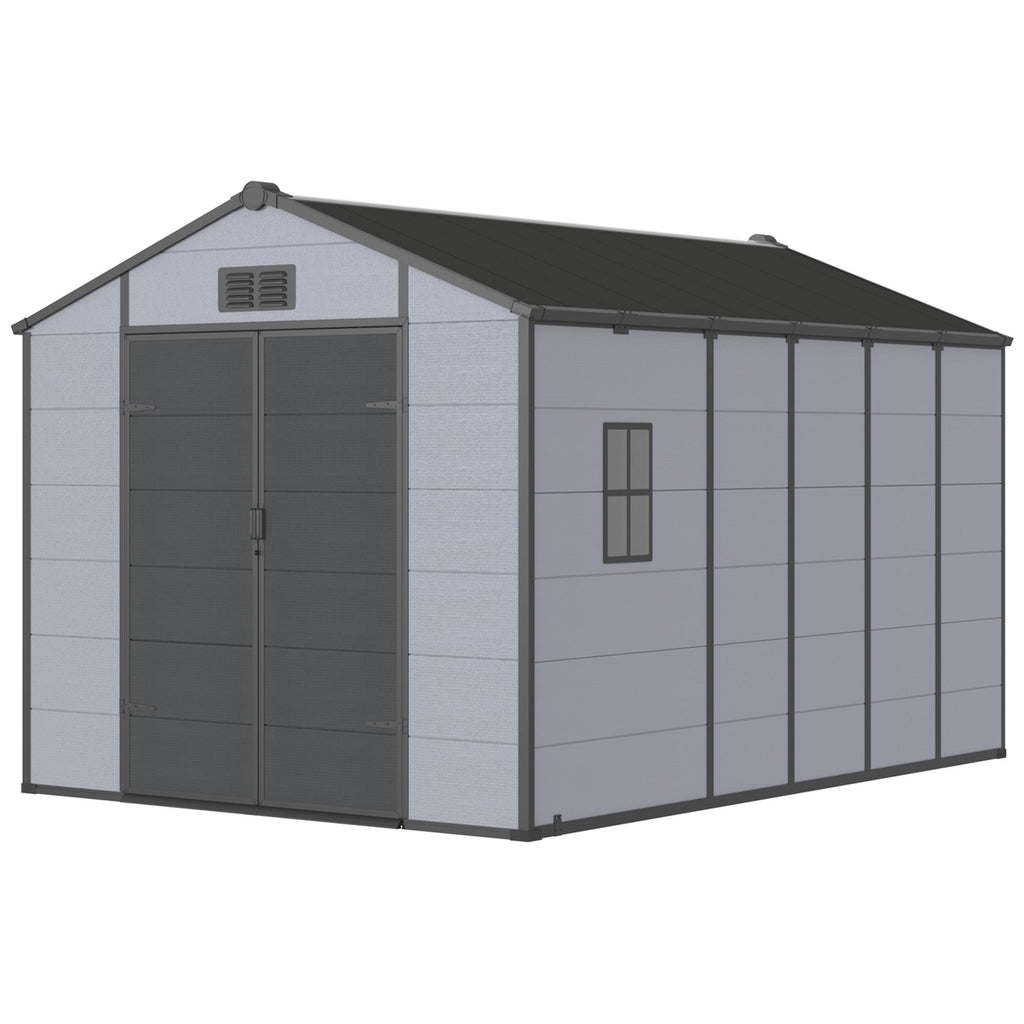 8x12 FT Outdoor Storage Shed, Weather-Resistant Shed with Lockable Double Doors & Built-In Floor, Sloped Roof Outdoor Shed for Backyard, Patio & Lawn, Black