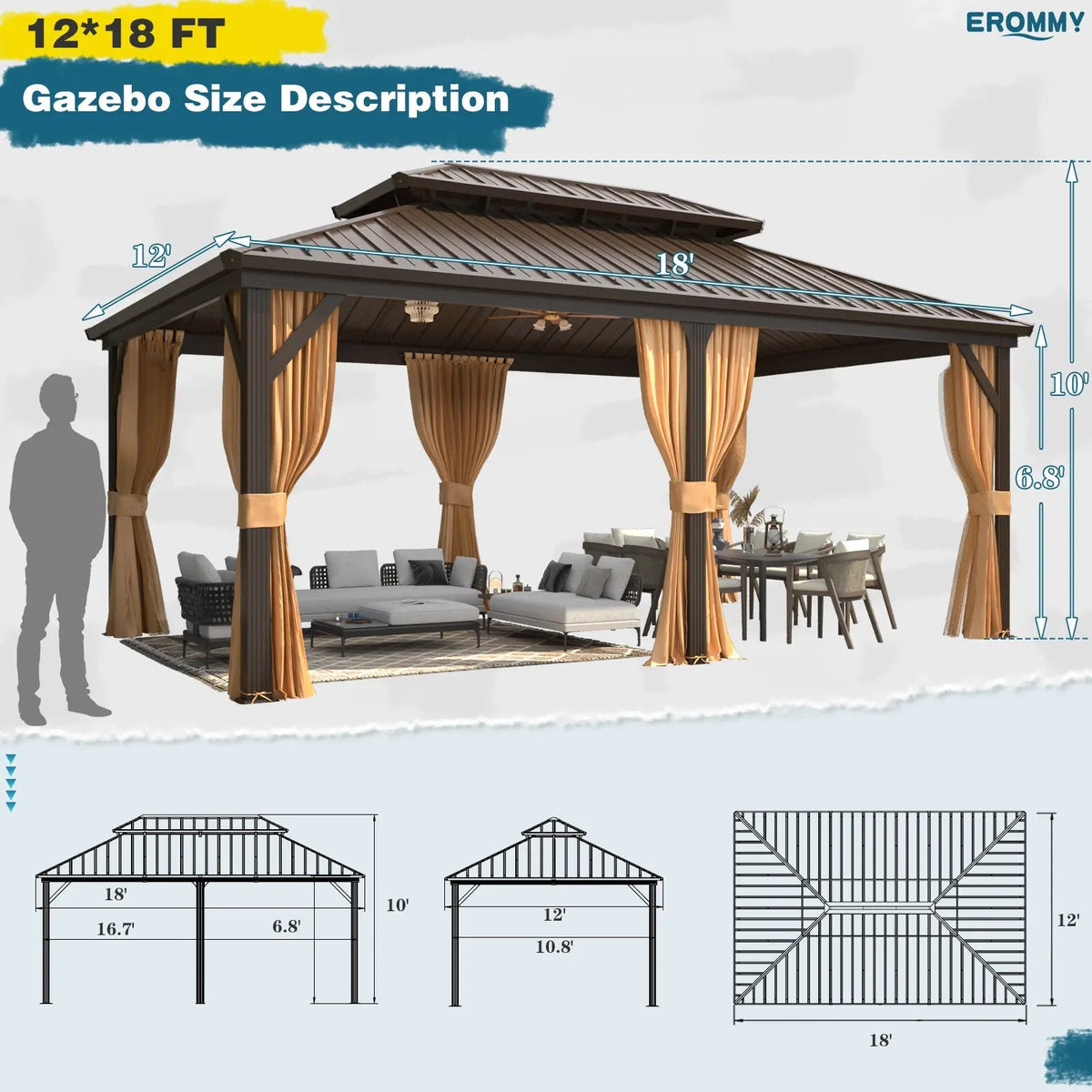 EROMMY 12X18 Hardtop Grill Gazebo with Metal Roof