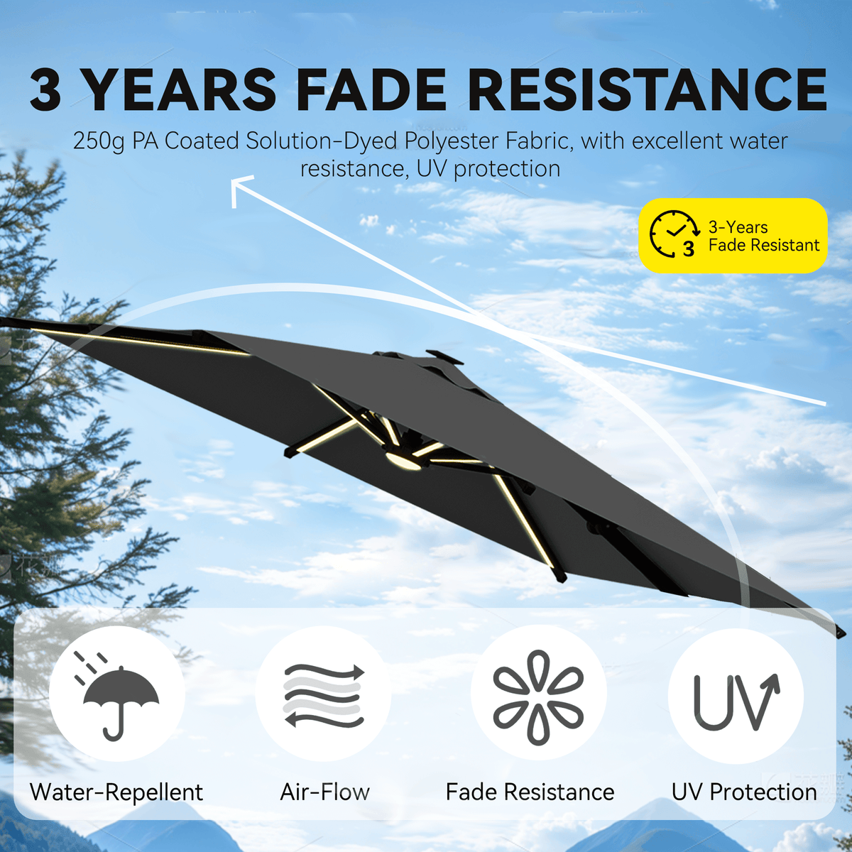 EROMMY 10 X 10 Outdoor Weather-resistant Umbrella with LED, Base Excluded - Gray