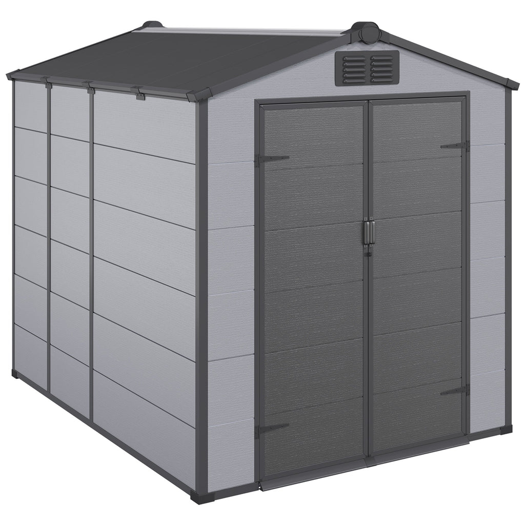 6x8 FT Outdoor Storage Shed, Weather-Resistant Shed with Lockable Double Doors & Built-In Floor, Sloped Roof Outdoor Shed for Backyard, Patio & Lawn, Gray