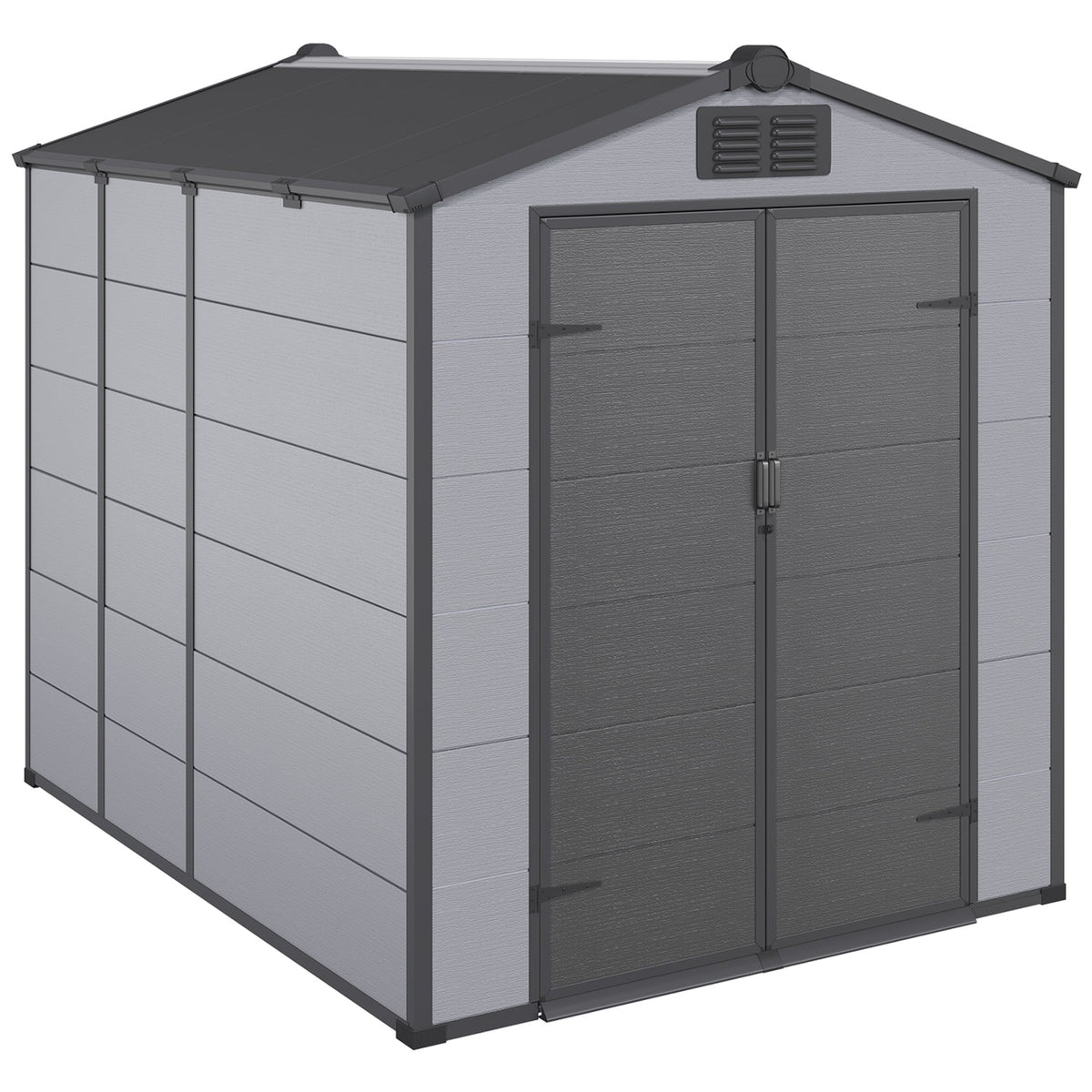 6x8 FT Outdoor Storage Shed, Weather-Resistant Shed with Lockable Double Doors & Built-In Floor, Sloped Roof Outdoor Shed for Backyard, Patio & Lawn, Gray