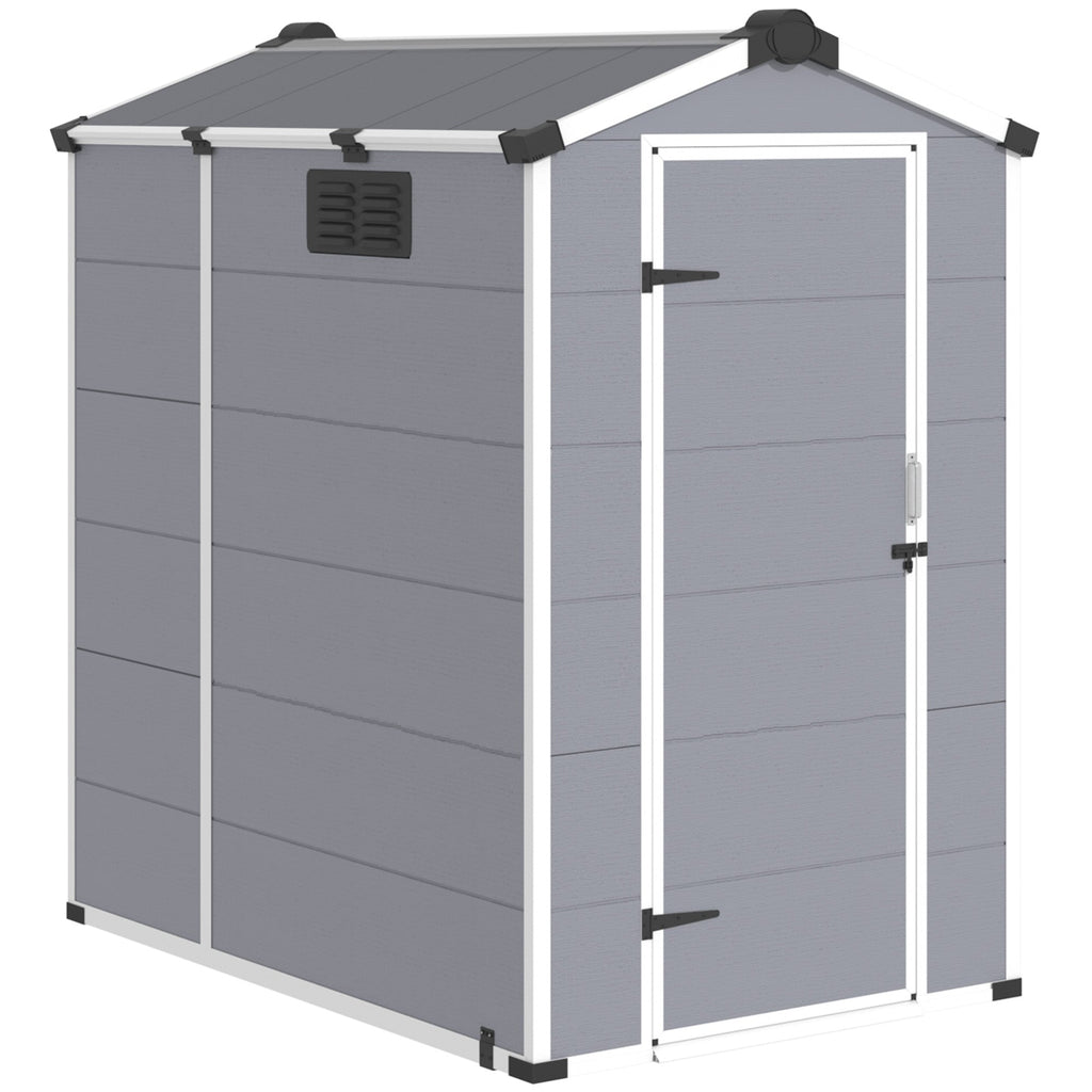 4x6 FT Outdoor Storage Shed, Weather-Resistant Shed with Lockable Double Doors & Built-In Floor, Sloped Roof Outdoor Shed for Backyard, Patio & Lawn, Gray