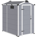 4x6 FT Outdoor Storage Shed, Weather-Resistant Shed with Lockable Double Doors & Built-In Floor, Sloped Roof Outdoor Shed for Backyard, Patio & Lawn, Gray