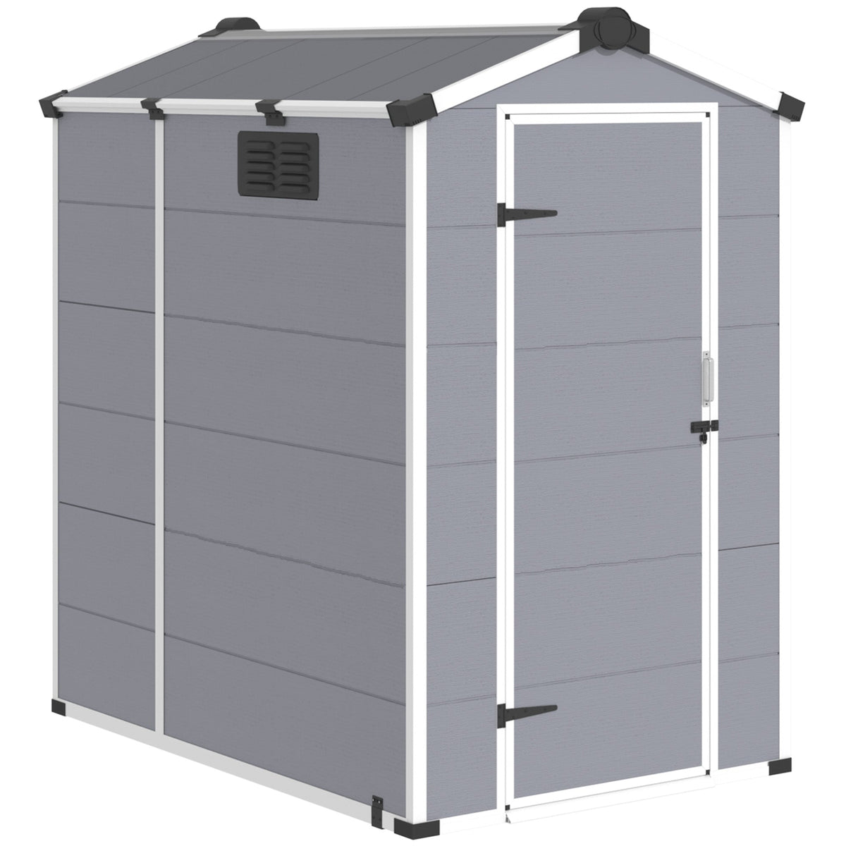 4x6 FT Outdoor Storage Shed, Weather-Resistant Shed with Lockable Double Doors & Built-In Floor, Sloped Roof Outdoor Shed for Backyard, Patio & Lawn, Gray