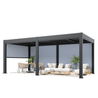 EROMMY 10' x 20' Outdoor Pergola with LED Lights, Aluminum Gazebo with Motorized Louvers & Side Screens for Patio, Backyard & Poolside, Black