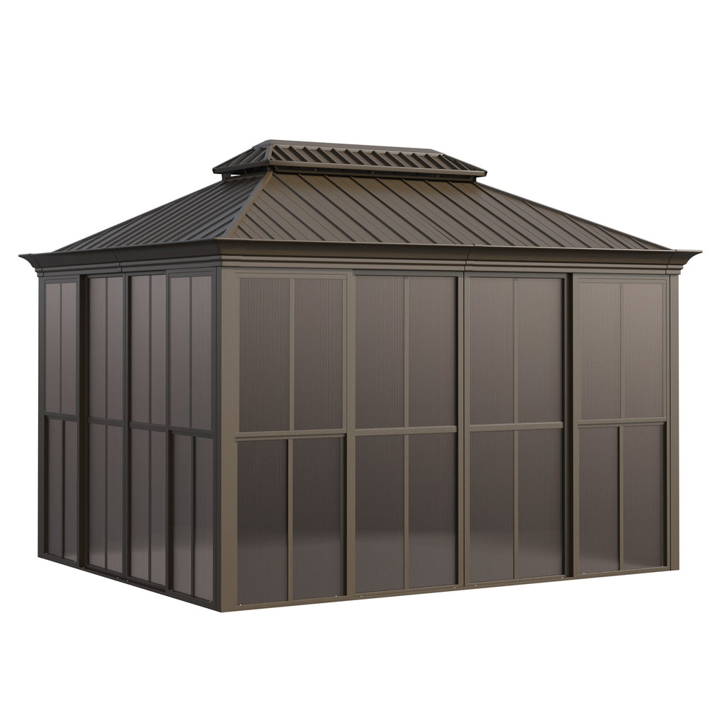 EROMMY 10X12 Florida Sunroom for Backyard Greenhouse with Sliding Door – Brown