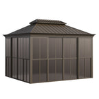EROMMY 10X12 Florida Sunroom for Backyard Greenhouse with Sliding Door – Brown