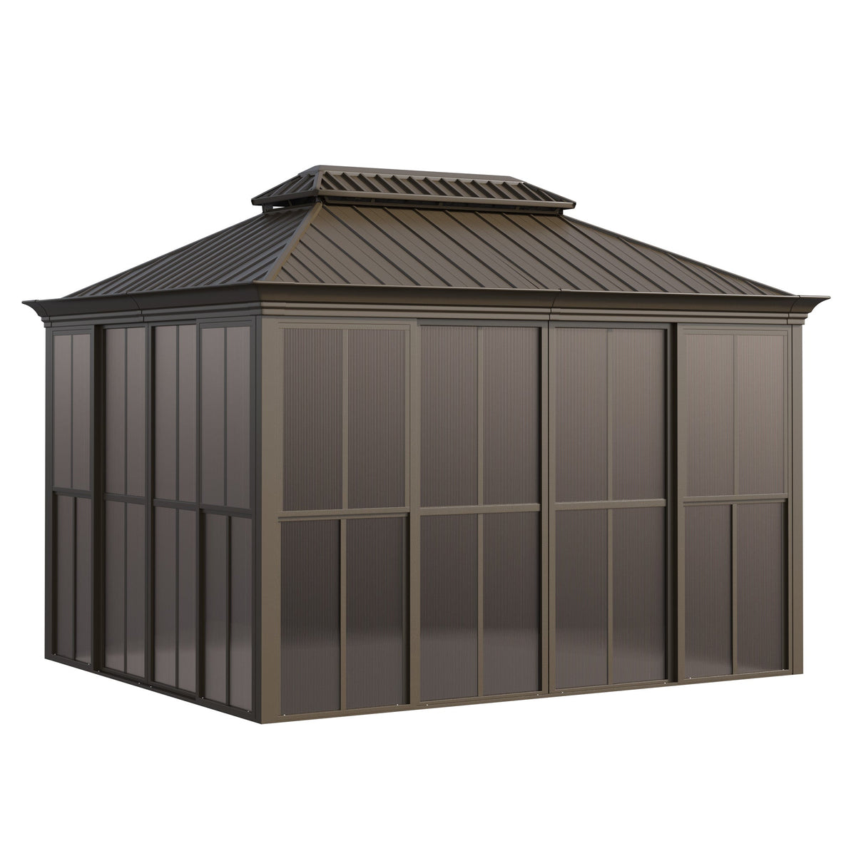 EROMMY 10X12 Florida Sunroom for Backyard Greenhouse with Sliding Door – Brown