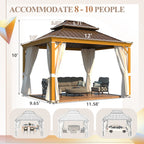 EROMMY 10x12 Aluminum Frame and Steel Top Gazebo with Gutter