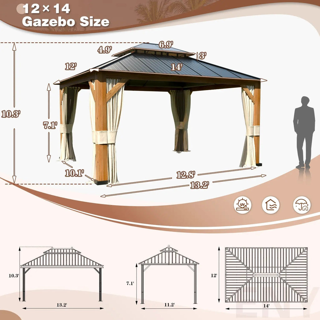 EROMMY 12X14 Gazebo with Double Galvanized Steel Roof