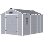 8x12 FT Outdoor Storage Shed, Weather-Resistant Shed with Lockable Double Doors & Built-In Floor, Sloped Roof Outdoor Shed for Backyard, Patio & Lawn, Gray