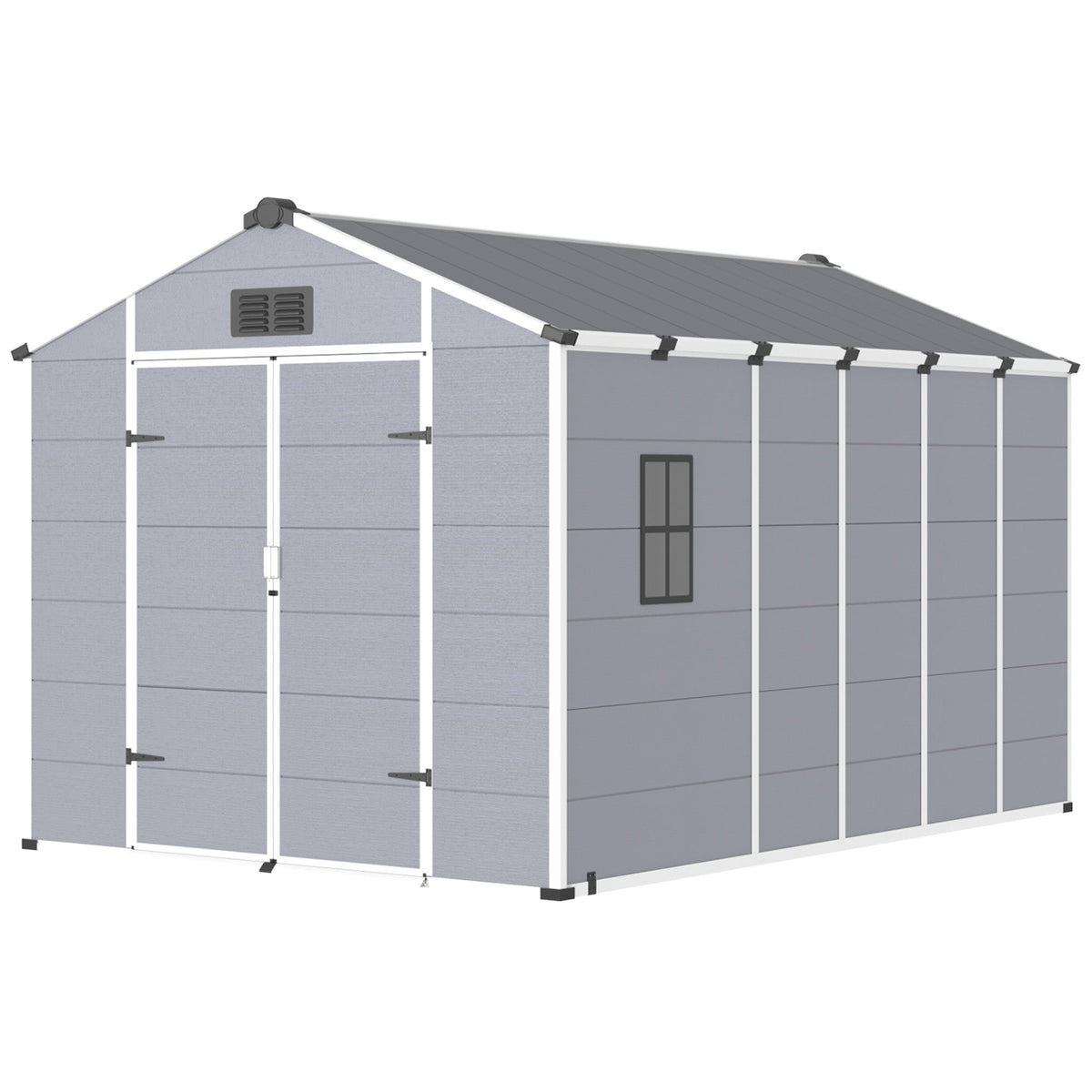 8x12 FT Outdoor Storage Shed, Weather-Resistant Shed with Lockable Double Doors & Built-In Floor, Sloped Roof Outdoor Shed for Backyard, Patio & Lawn, Gray