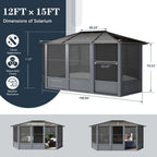 EROMMY 12X15 Solarium Room for 4 Season with Sliding Door – Grey