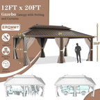 EROMMY 12X20 Hardtop Gazebo with Netting for Deck and Patio