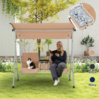 EROMMY 2-Person Outdoor Swing with Canopy, Storage Table, Cooler Bag & Cushions – Beige