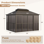 EROMMY 10X12 Florida Sunroom for Backyard Greenhouse with Sliding Door – Brown