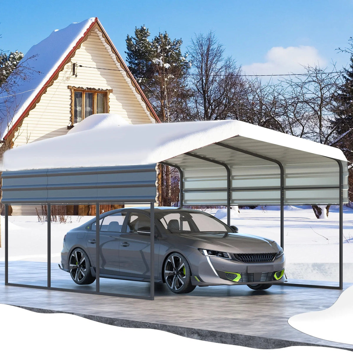 EROMMY 10’ x 15’ Metal Carport with Galvanized Roof – Sturdy Shelter for Cars, Boats, Trucks, and Tractors