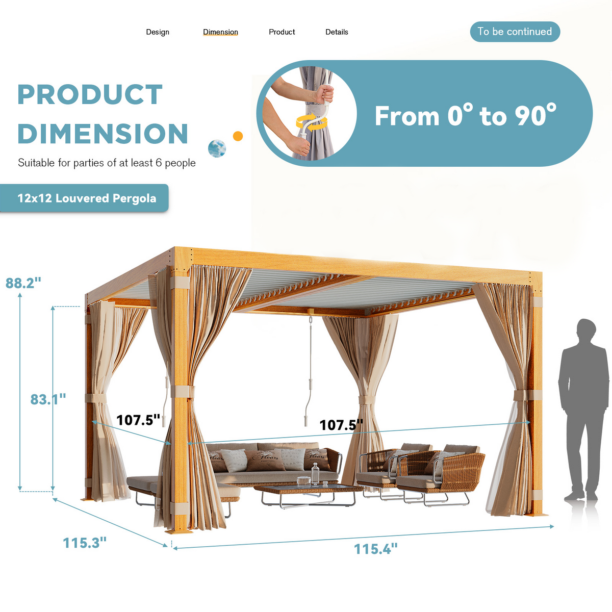EROMMY 12x12 louvered pergola with Louvered Roof  for Decks, Gardens and Backyards, Wood Grain