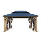 EROMMY 12' x 16' Outdoor Hardtop Gazebo with Cedar Frame and Powder Coated Metal Roof, Grey
