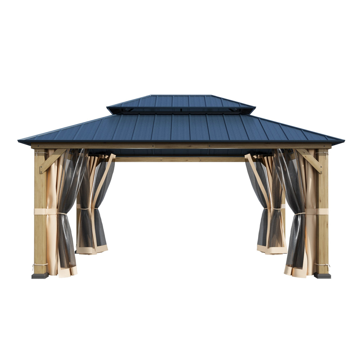 EROMMY 12' x 16' Outdoor Hardtop Gazebo with Cedar Frame and Powder Coated Metal Roof, Grey