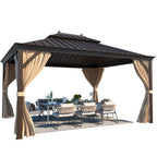 EROMMY 10' x 12' Deluxe Hardtop Gazebo with Galvanized Steel Roof and Mosquito Net, Permanent Pavilion Gazebo with Aluminum Frame