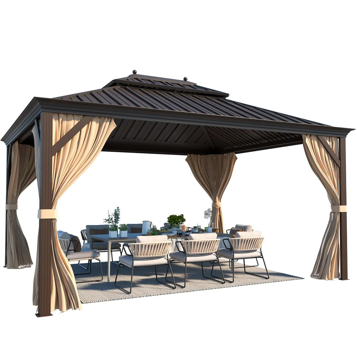 EROMMY 10' x 12' Deluxe Hardtop Gazebo with Galvanized Steel Roof and Mosquito Net, Permanent Pavilion Gazebo with Aluminum Frame