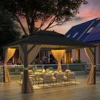 EROMMY 10' x 12' Deluxe Hardtop Gazebo with Galvanized Steel Roof and Mosquito Net, Permanent Pavilion Gazebo with Aluminum Frame