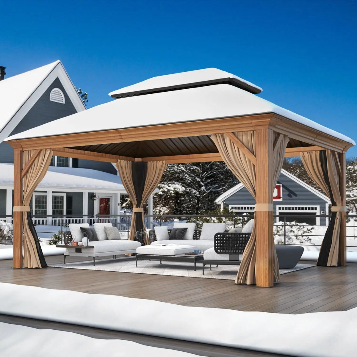 EROMMY 12X14 Grill Gazebo with Galvanized Hardtop Roof
