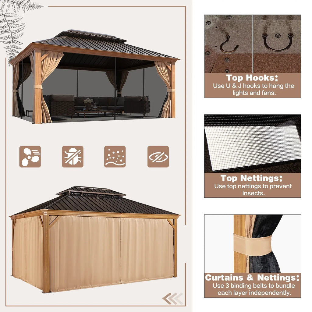 EROMMY 12X16 Hardtop Gazebo with Canopy for Poolside and Outdoor