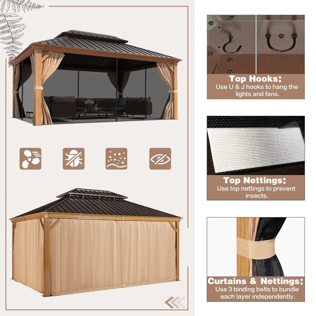 EROMMY 12X16 Hardtop Gazebo with Canopy for Poolside and Outdoor
