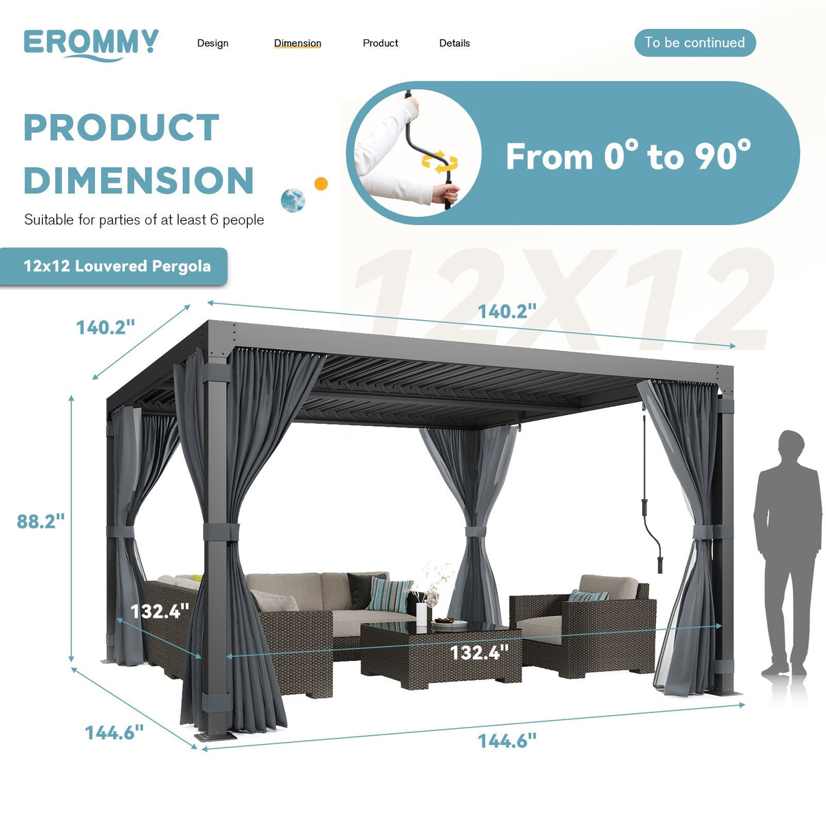 EROMMY 12x12 Pergola with Louvered Roof – Dark Grey