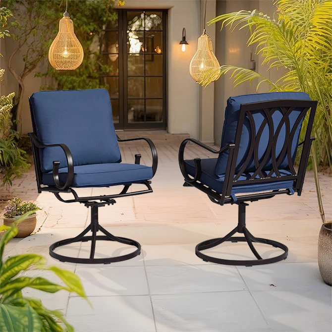 Erommy  Patio Swivel Chair Set of 2, Outdoor Dining Chairs with Cushions, Blue