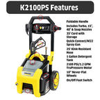 Karcher 2,100 PSI 1.2 GPM Electric Cold Water K2100PS Pressure Washer with Turbo, 15 Degree, 40 Degree and Soap Nozzles