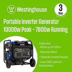 Westinghouse 10,000/7,600-Watt Gasoline Powered Portable Inverter Generator, Remote Start with CO Sensor