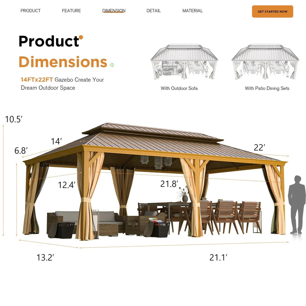 EROMMY 14X20 Outdoor Rectangle Gazebo with Canopy for Patio