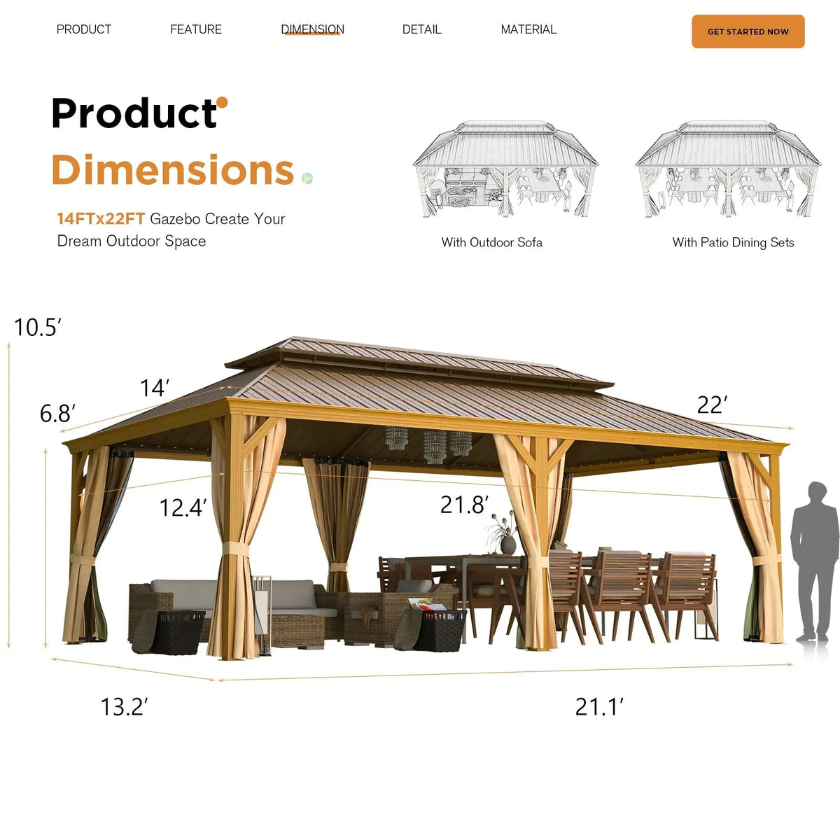 EROMMY 14X20 Outdoor Rectangle Gazebo with Canopy for Patio