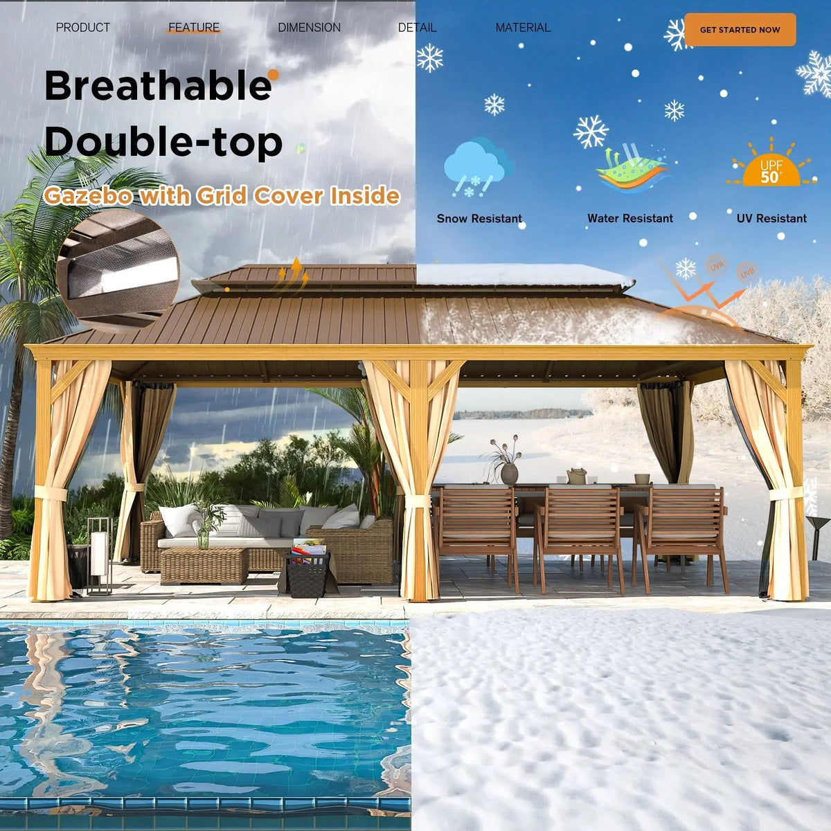 EROMMY 14X20 Outdoor Rectangle Gazebo with Canopy for Patio