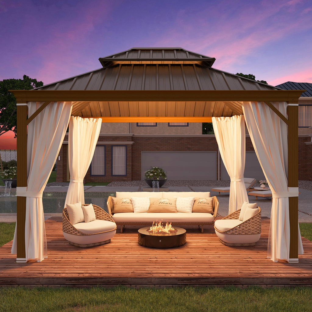EROMMY 10x12 Aluminum Frame and Steel Top Gazebo with Gutter