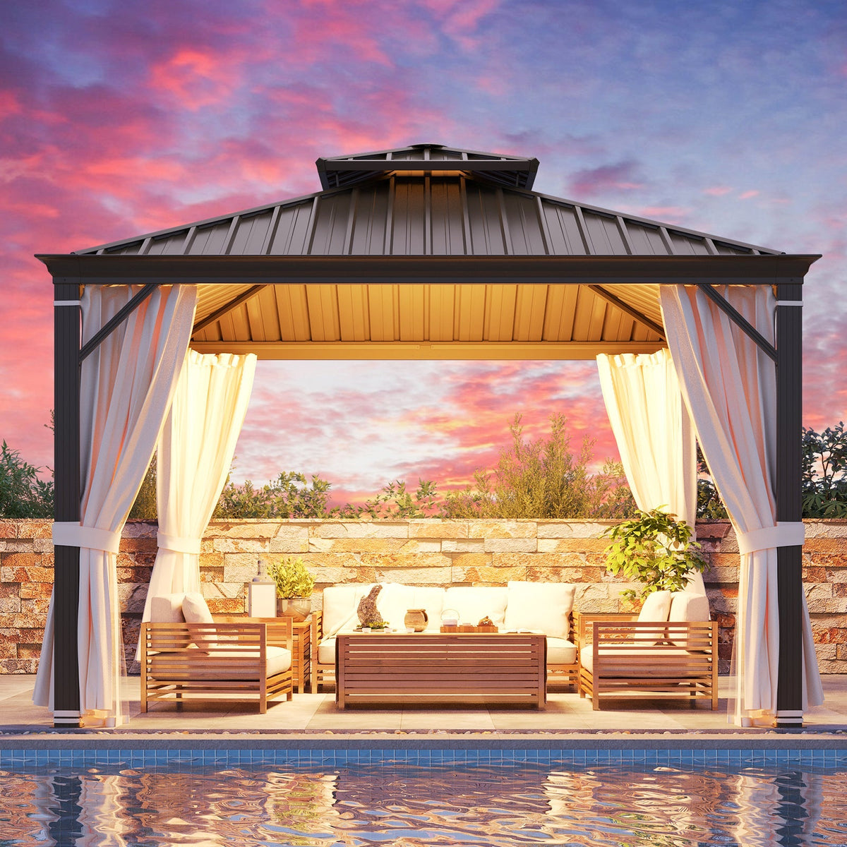 EROMMY 12x12 Screened Gazebos with Aluminum Frame