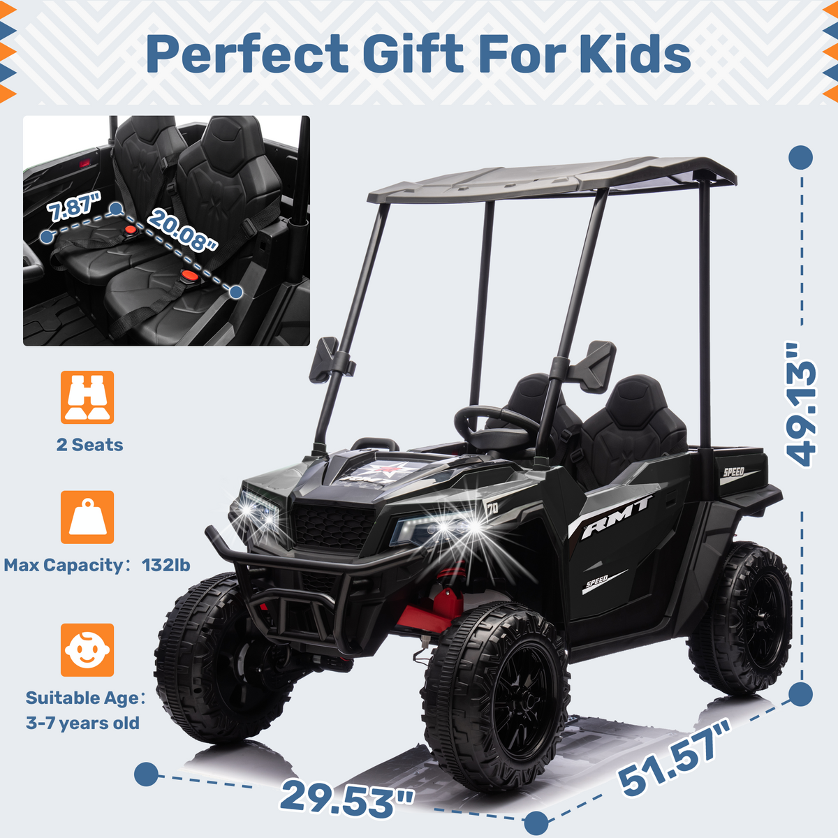 EROMMY 24V Ride on Electric Kids UTV Side by Side – Black