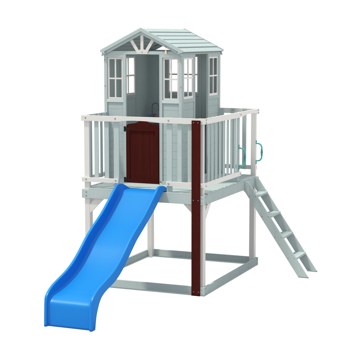 Erommy  Outdoor Wooden Playhouse for Kids - Fir Tree House with Slide, Climbing Ladder & Play Kitchen | Ages 4-8, Gray